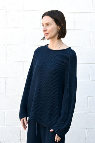 Ribbed Cotton Pullover Navy