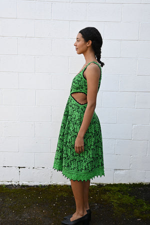 Floral Flare Dress Green