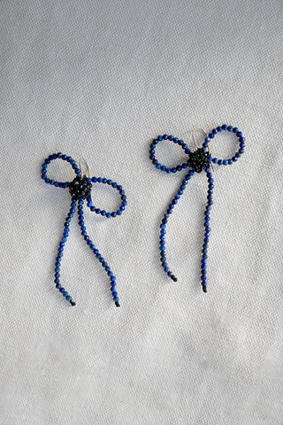 Navy Spinel Bow Earrings