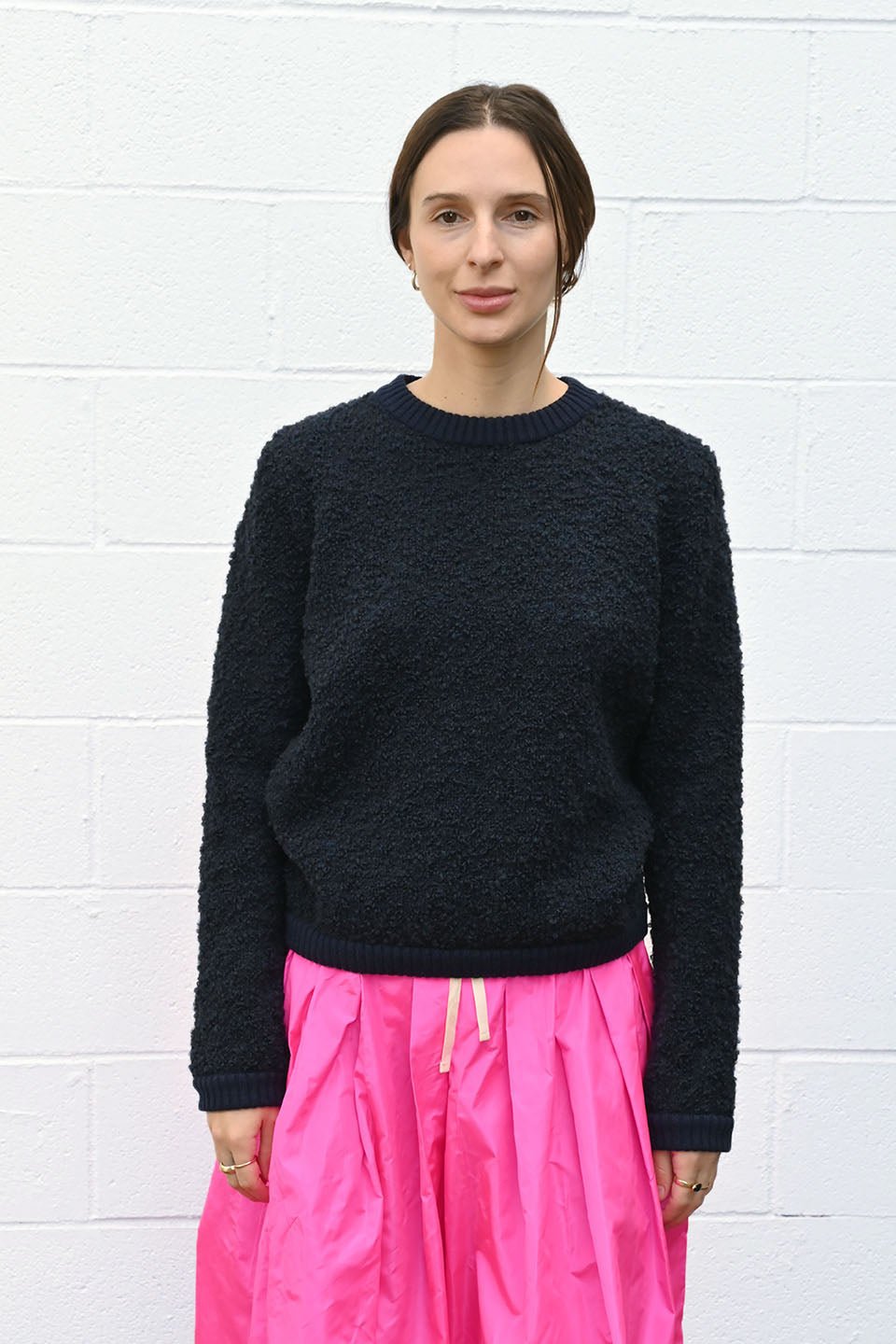 Textured Round Neck Pullover in Navy