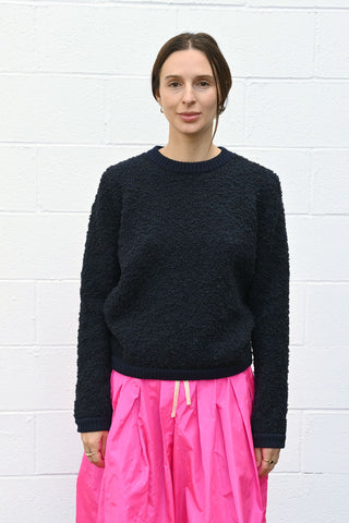 Textured Round Neck Pullover in Navy