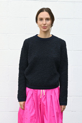 Textured Round Neck Pullover in Navy