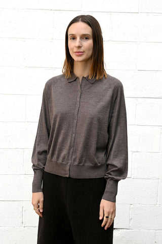 Taupe Button Polo Top