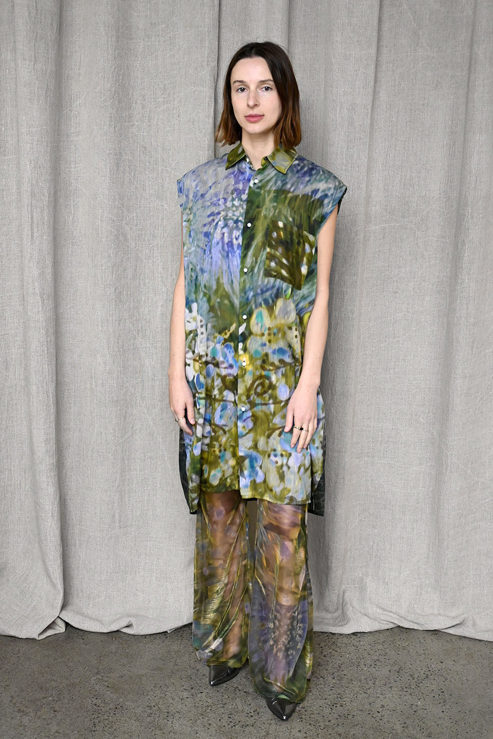 Sleeveless Printed Shirt Dress
