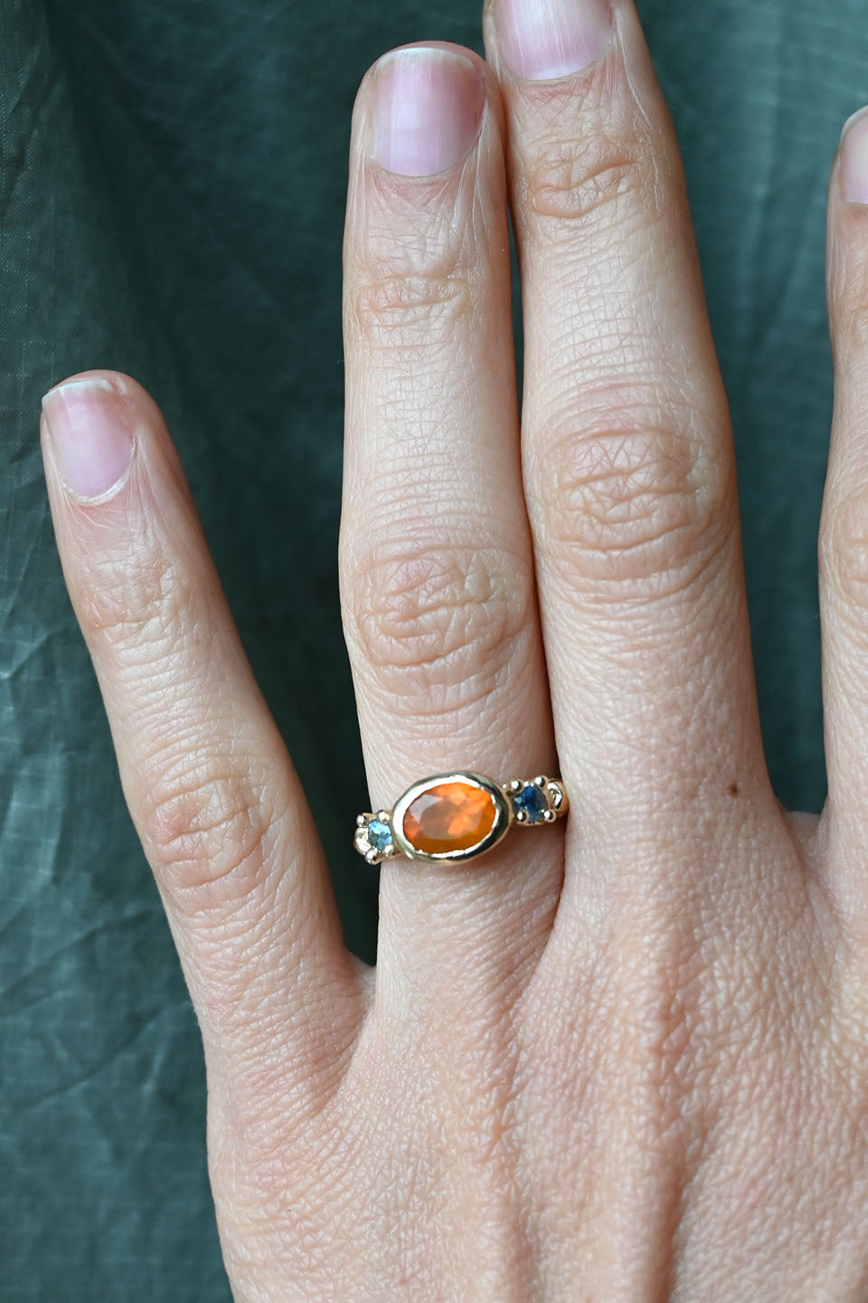 Orange and Blue Carved Ring