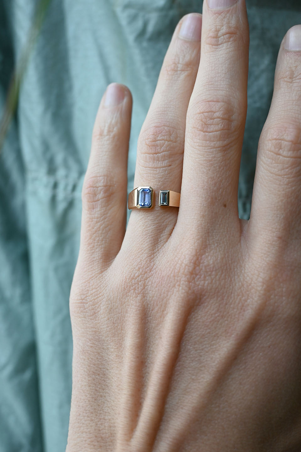 Emerald and Baguette Cut Sapphire Ring