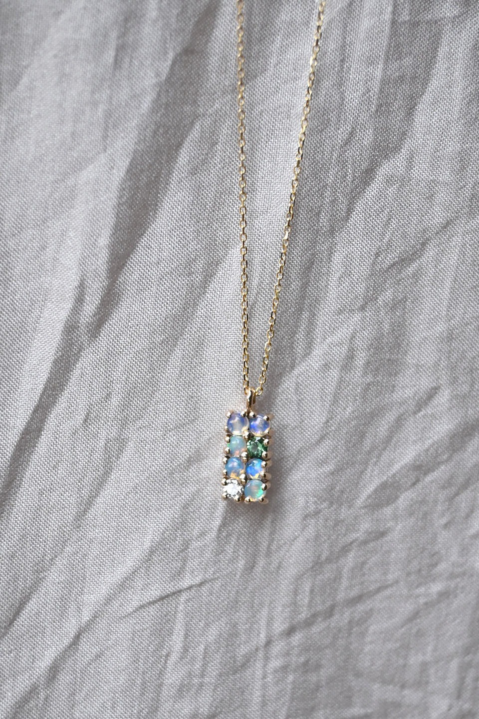 Opal Diamond and Tourmaline Lattice Necklace