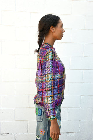 Plaid Embroidered Top