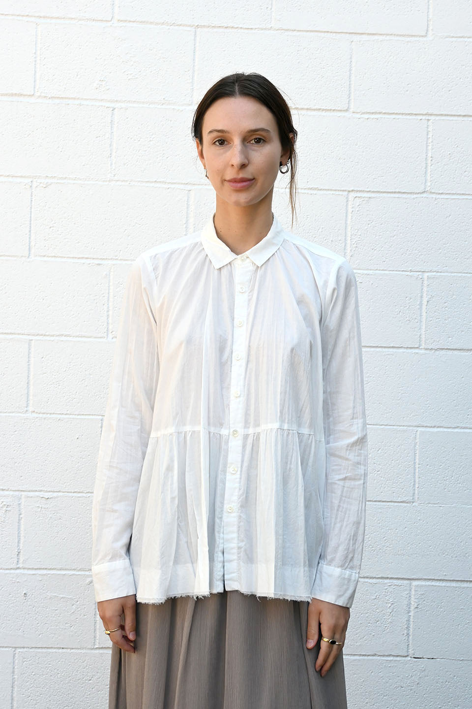 White Cotton Gathered Shirt