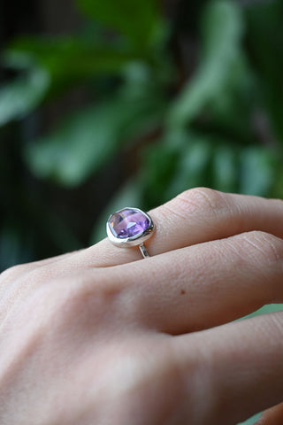 Freeform Amethyst Silver Ring