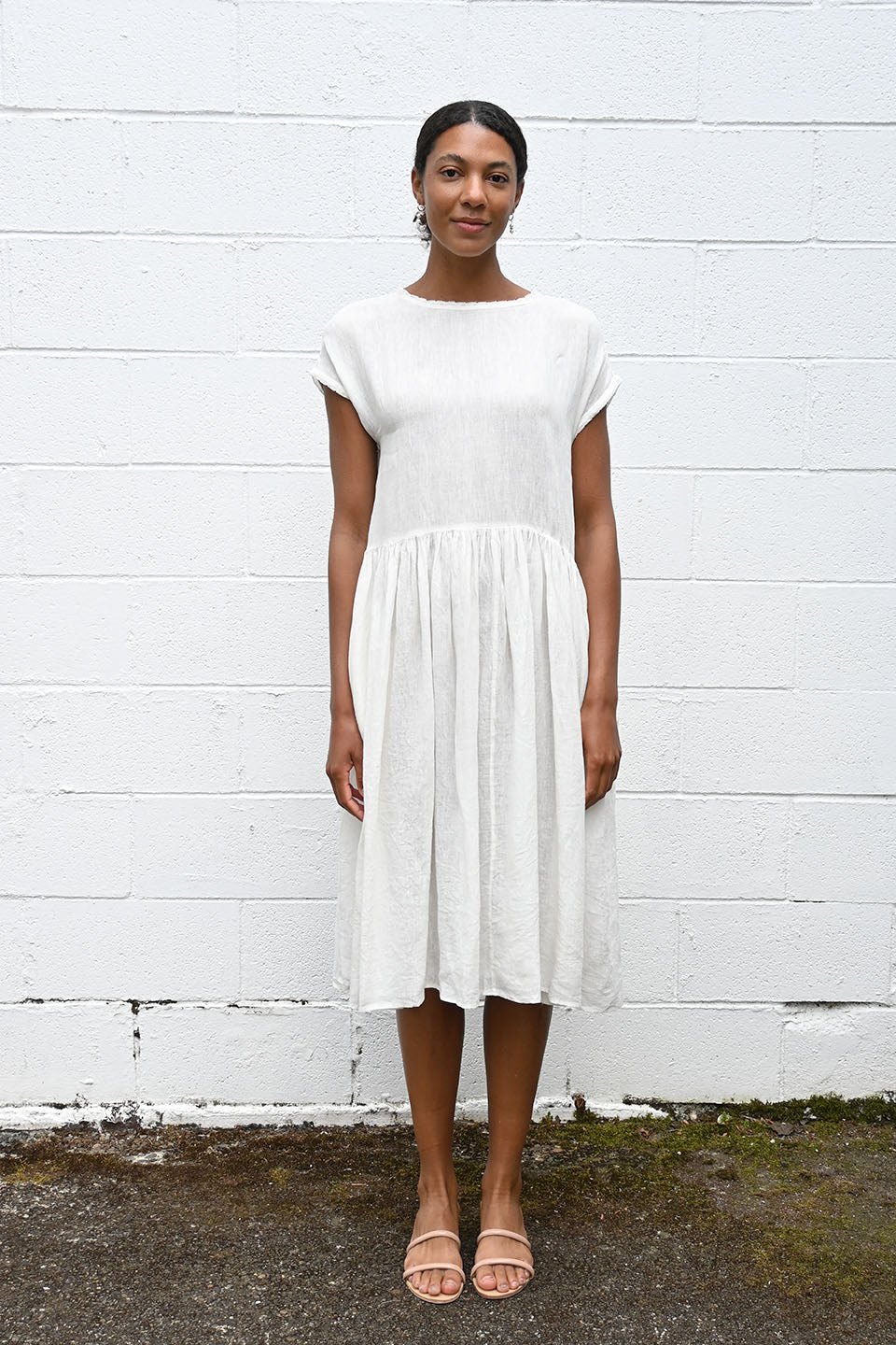 Linen Loose Dress White