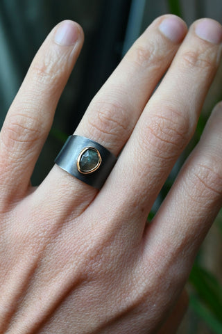 Oxidized Silver Labradorite Ring