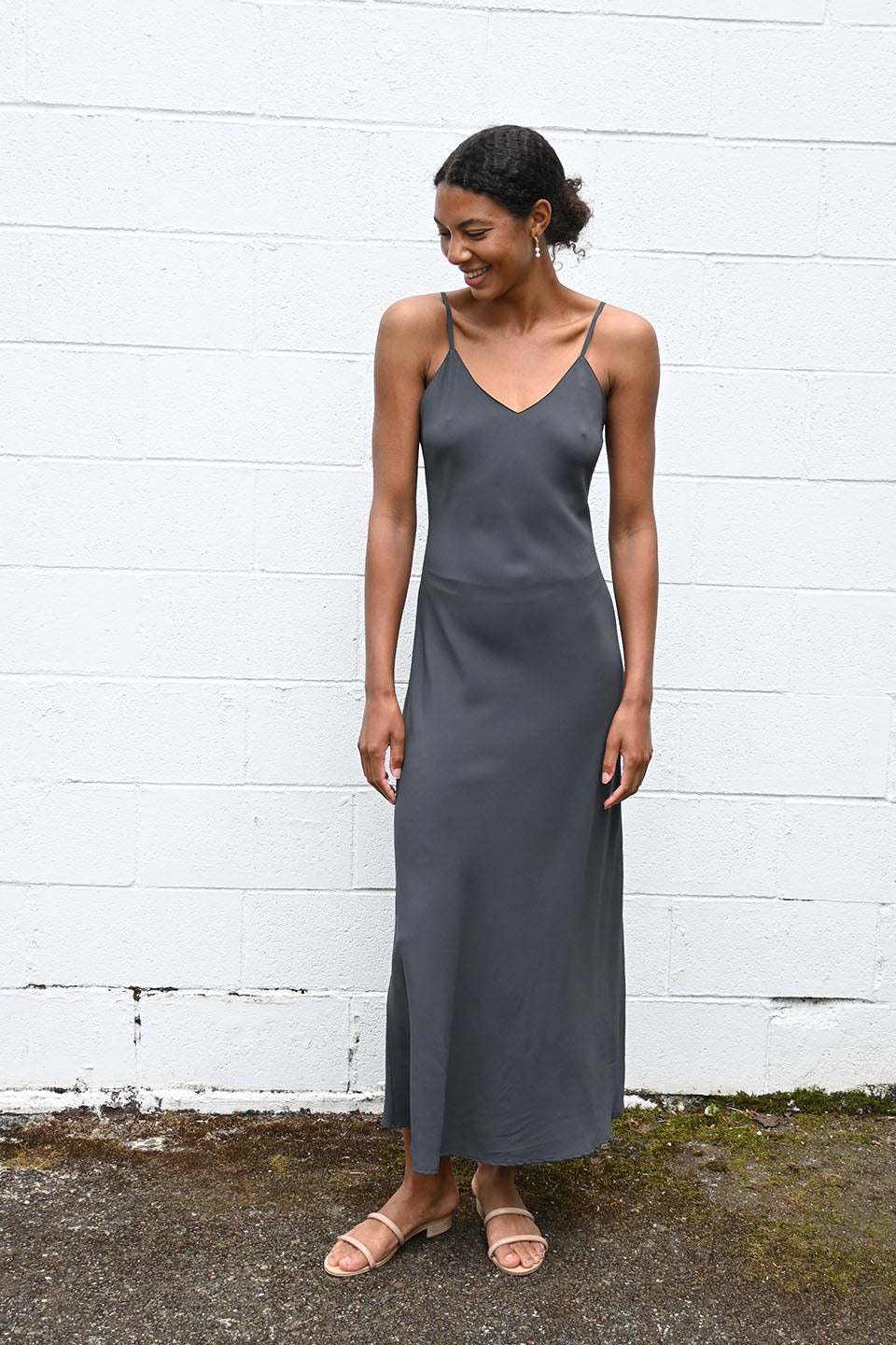 Grey Silk Slip Dress