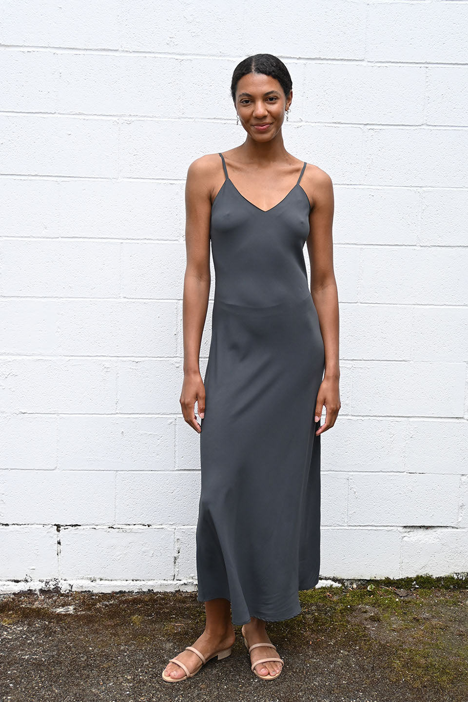 Grey Silk Slip Dress