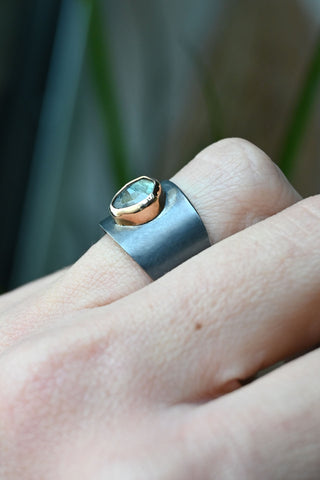 Oxidized Silver Labradorite Ring