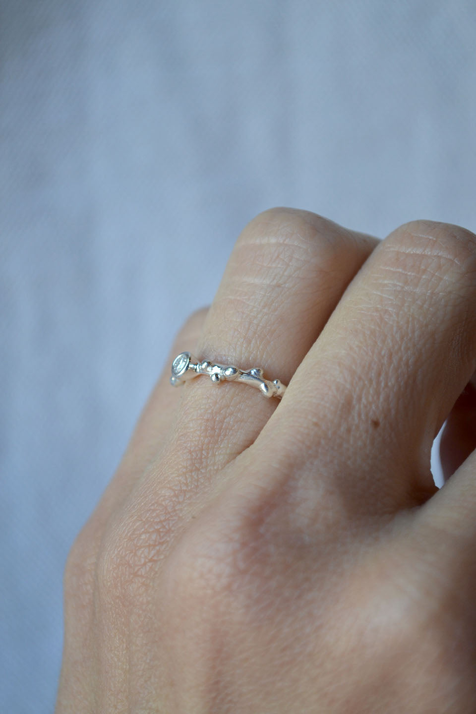 Branch Solitaire Silver Ring