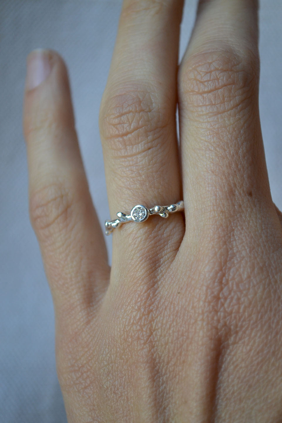 Branch Solitaire Silver Ring