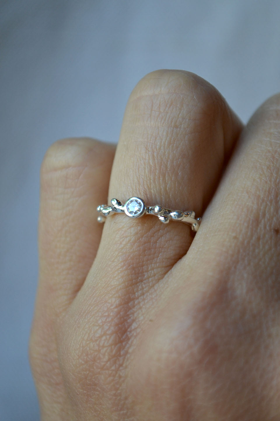 Branch Solitaire Silver Ring