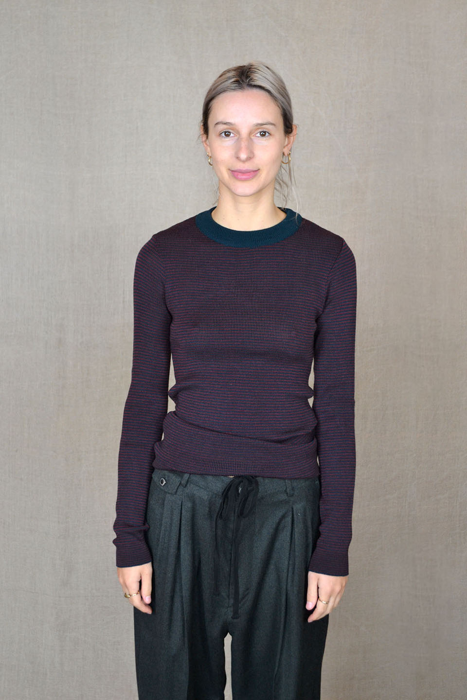 Alpha Roundneck Sweater in Burgundy and Green
