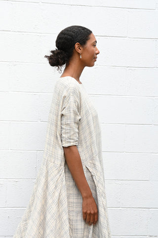 grey check linen dress AERE Checked Linen Wrap Dress