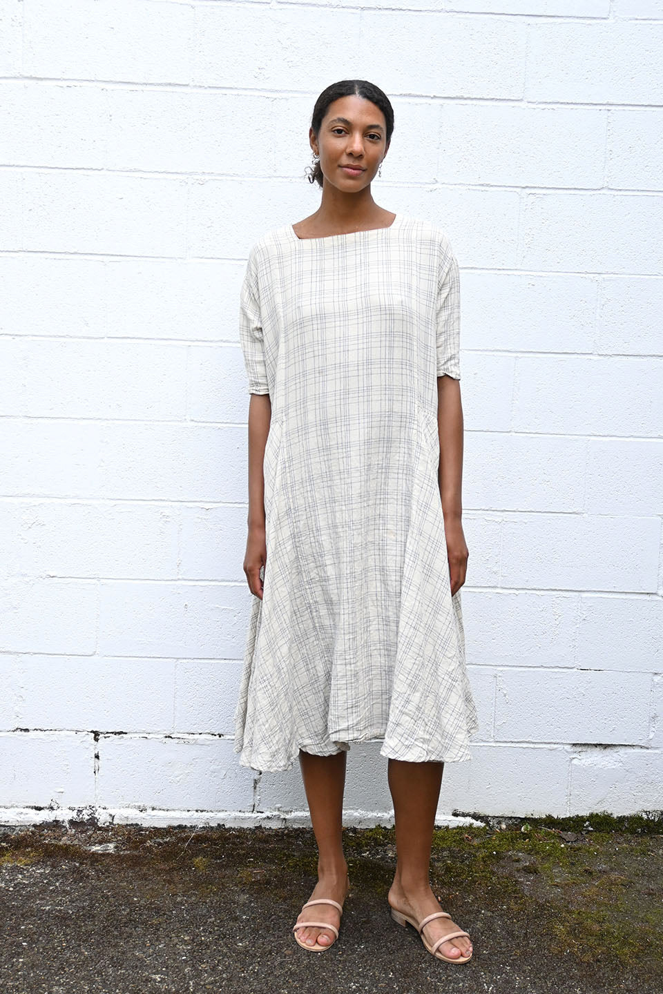 Mi Textured Linen Check Dress Una Mi Textured Linen Check Dress Una
