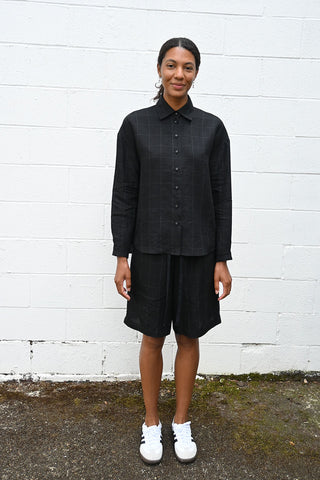 Black Checkered Linen Shorts