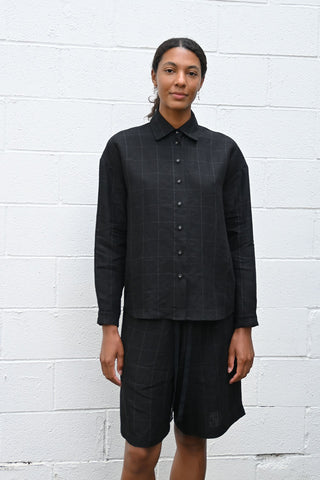 Black Checkered Linen Shirt