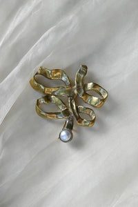 Brass Ribbon Pearl Brooch/Pendant