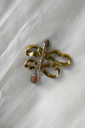 Brass Ribbon Pearl Brooch/Pendant