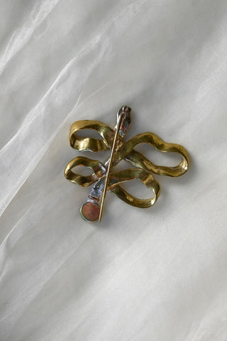 Brass Ribbon Pearl Brooch/Pendant