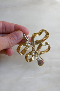 Brass Ribbon Pearl Brooch/Pendant