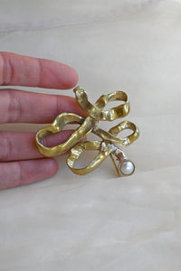 Brass Ribbon Pearl Brooch/Pendant