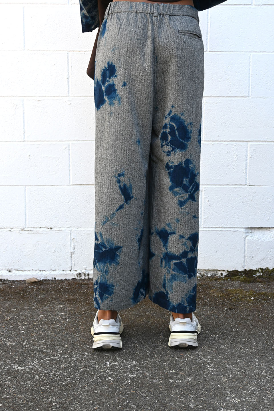 Herringbone Drawstring Wide Pant in Blue