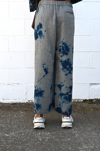 Herringbone Drawstring Wide Pant in Blue