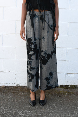 Herringbone Drawstring Wide Pant in Black