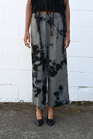 Herringbone Drawstring Wide Pant in Black
