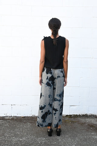 Herringbone Drawstring Wide Pant in Black
