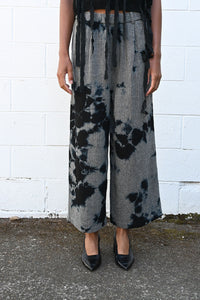 Herringbone Drawstring Wide Pant in Black