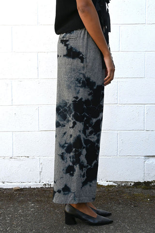 Herringbone Drawstring Wide Pant in Black