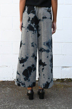 Herringbone Drawstring Wide Pant in Black
