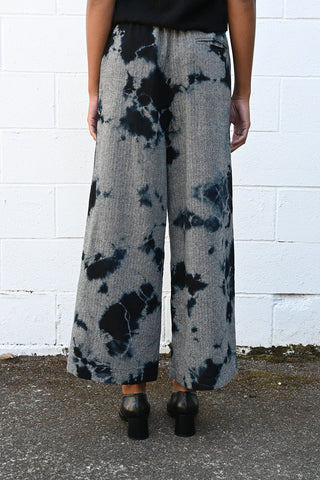 Herringbone Drawstring Wide Pant in Black