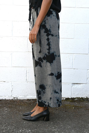 Herringbone Drawstring Wide Pant in Black
