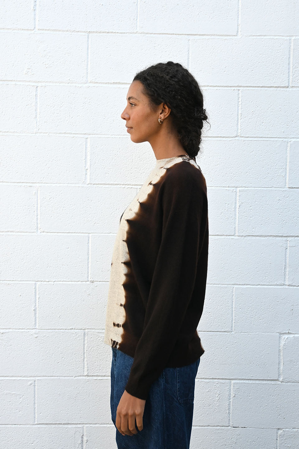 Cashmere Seamless Crew Neck Wide Pullover in Brown