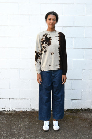 Cashmere Seamless Crew Neck Wide Pullover in Brown
