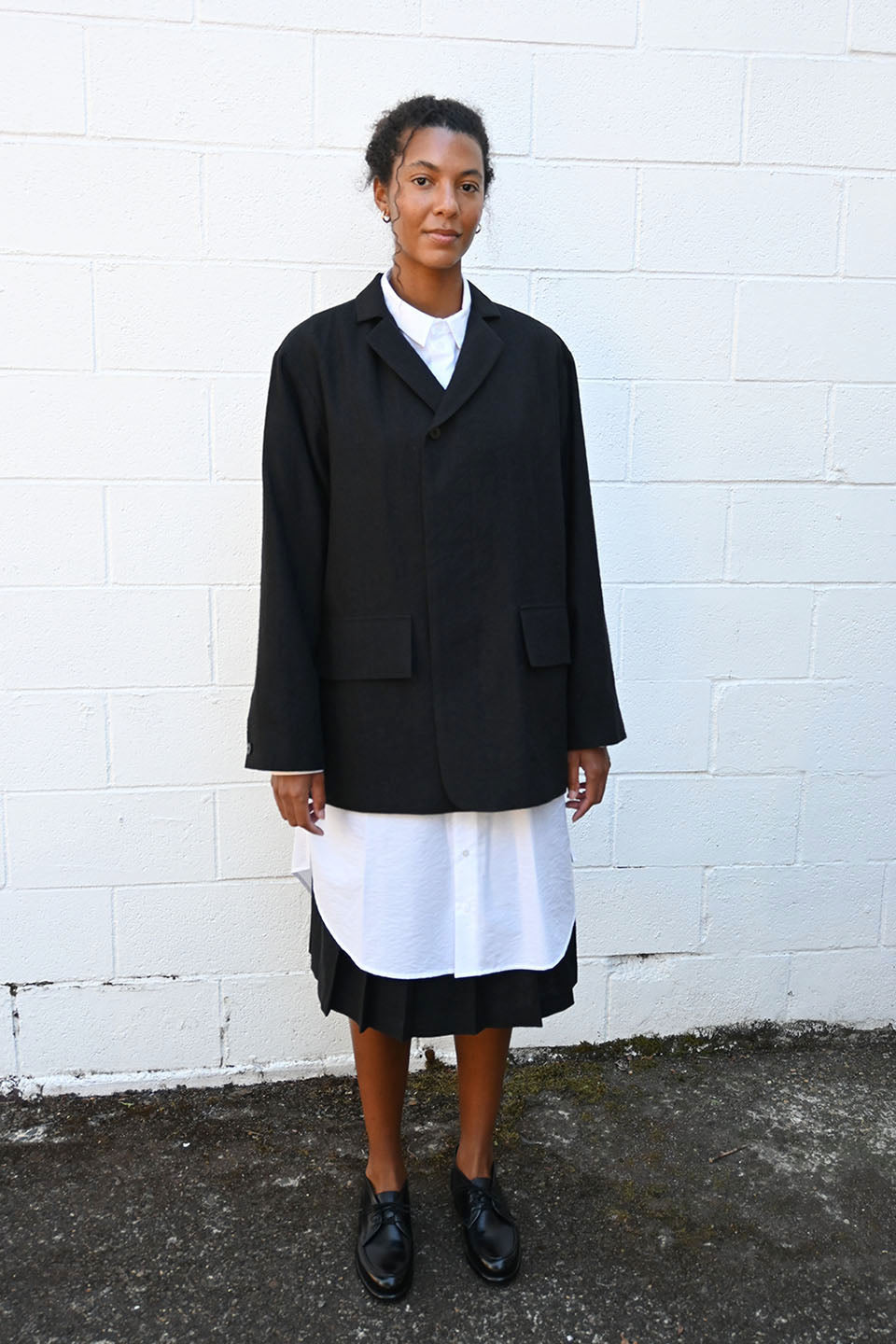 Pleated Wool and Linen Skirt in Black