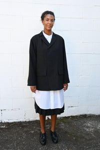 Pleated Wool and Linen Skirt in Black