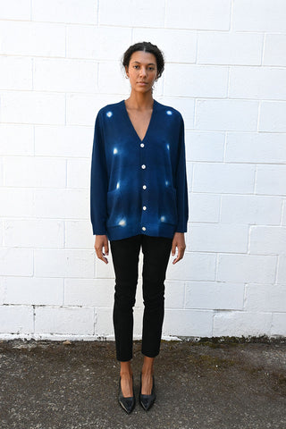 Cashmere Seamless Wide Cardigan Blue Dots