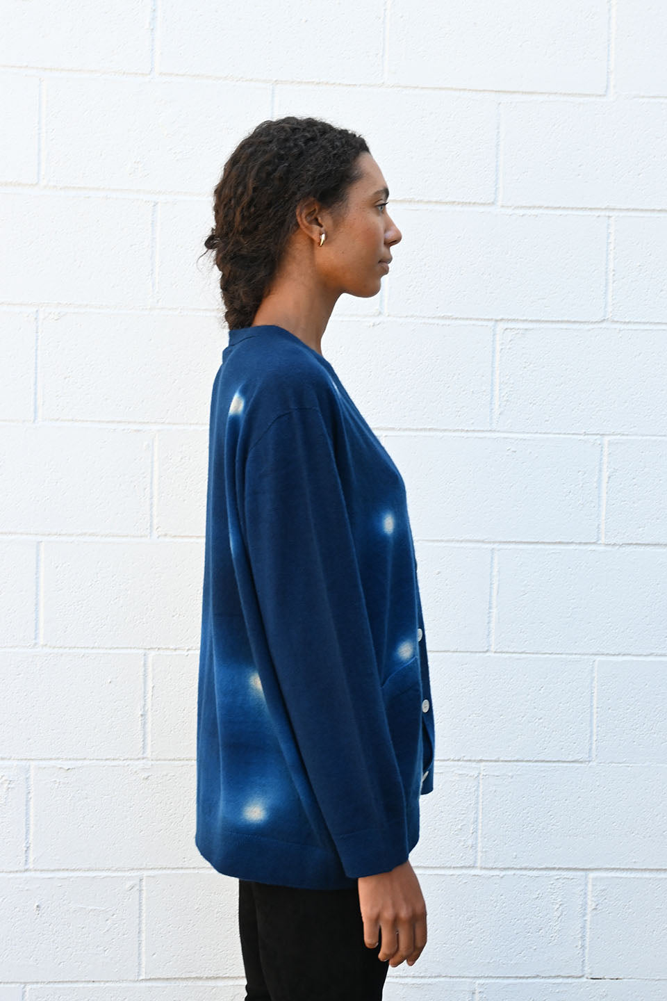 Cashmere Seamless Wide Cardigan Blue Dots