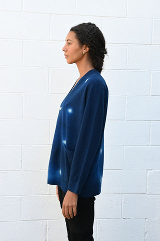 Cashmere Seamless Wide Cardigan Blue Dots