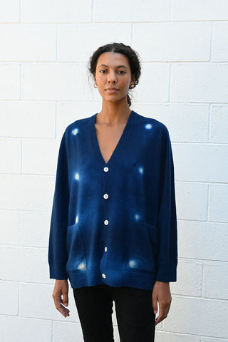 Cashmere Seamless Wide Cardigan Blue Dots